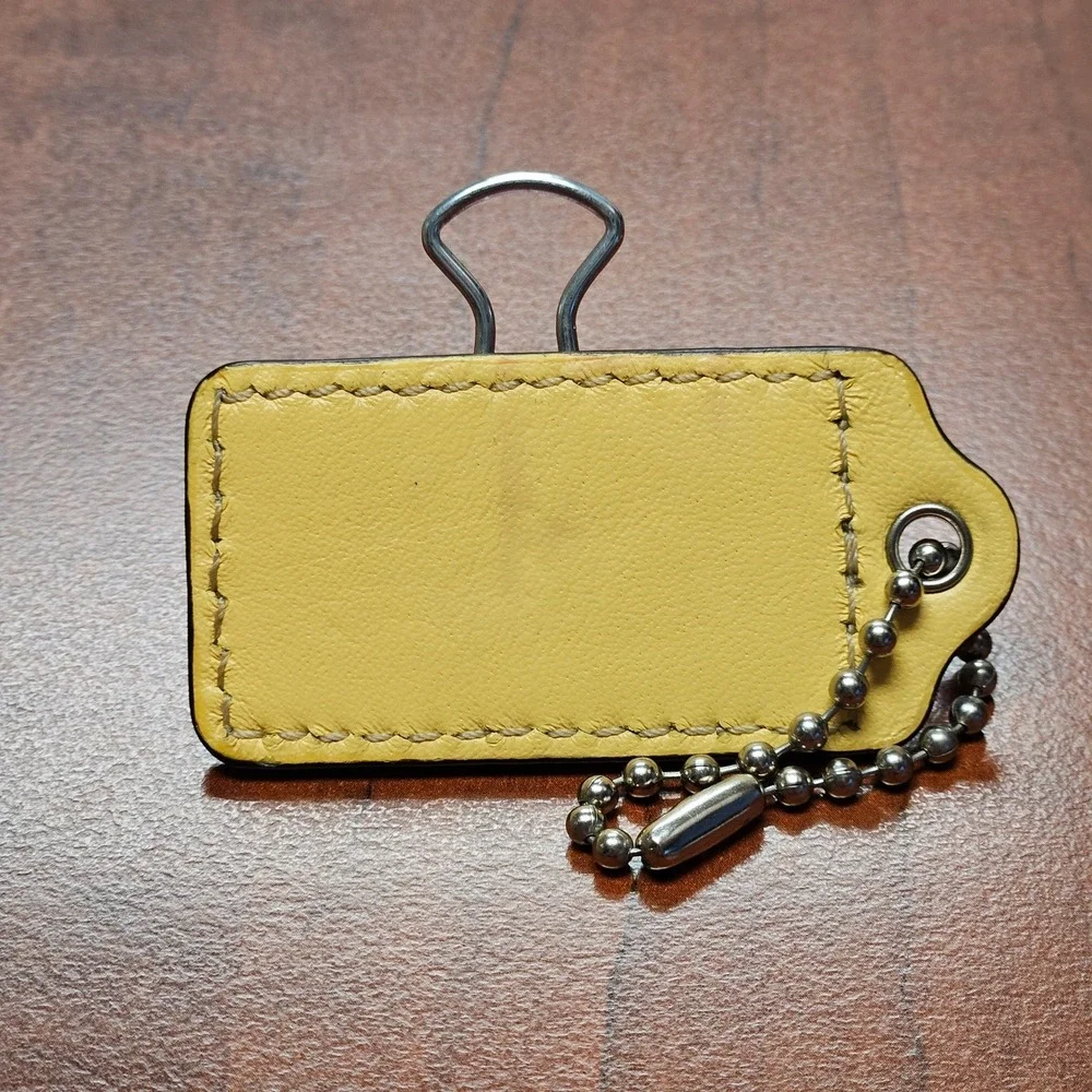 Authentic Coach Leather Hang Tag Rare Split Color Mustard Yellow Silver Chain